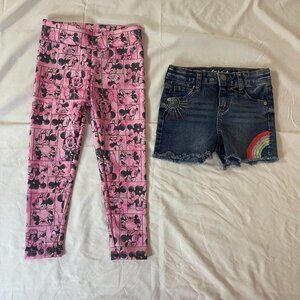 Disney Minnie Mouse leggings. Pink color with short denim shorts. Size 5.